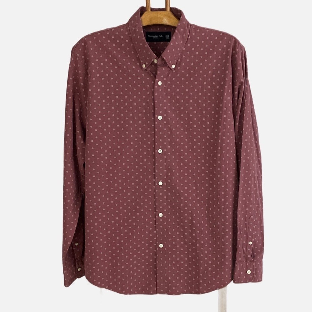 Abercrombie & Fitch Stretch Men's Button Down Shirt Size XXL Burgundy Print‎ NWT